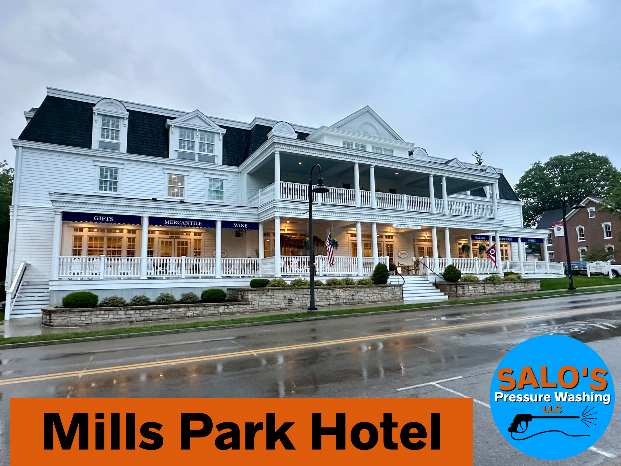 Commercial Pressure Washing at Mills Park Hotel in Yellow Springs, Oh